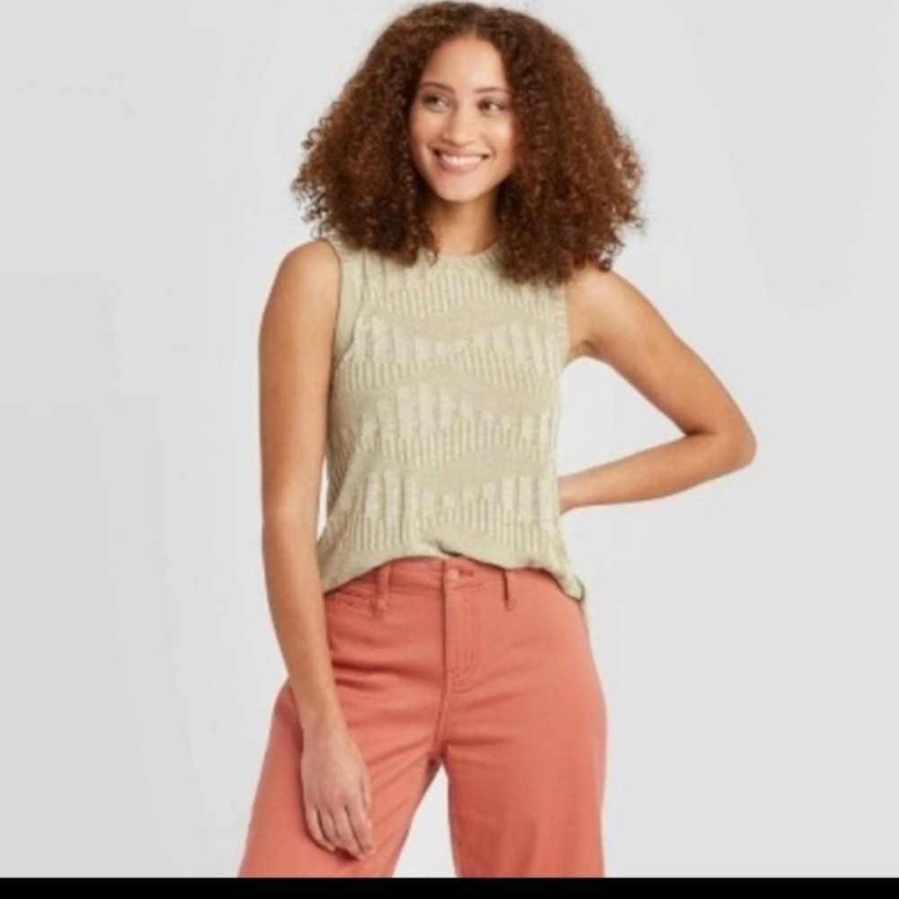 Jacquard Olive Green Tank Top